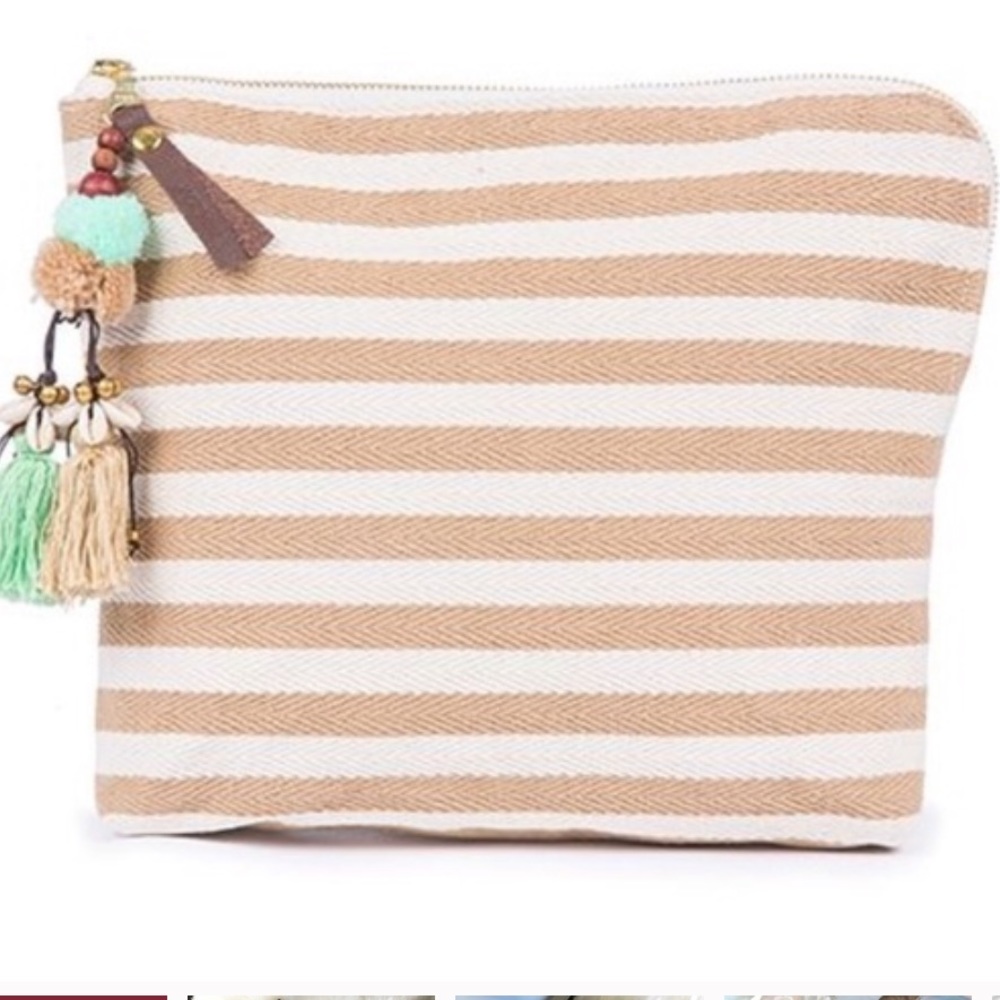 JadeTribe Valerie Cosmetic Pouch NWT tan & mint